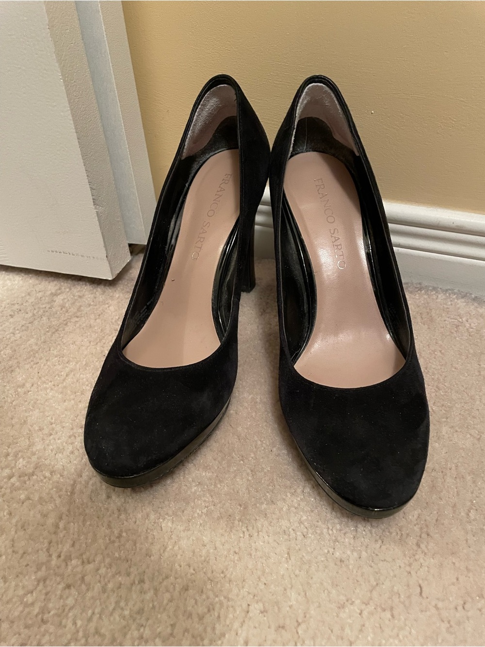 Franco Sarto Black Suede Round-Toe High Heels